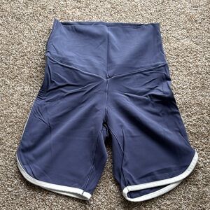 aerie Navy Blue High-Waist Bike Shorts with White Trim